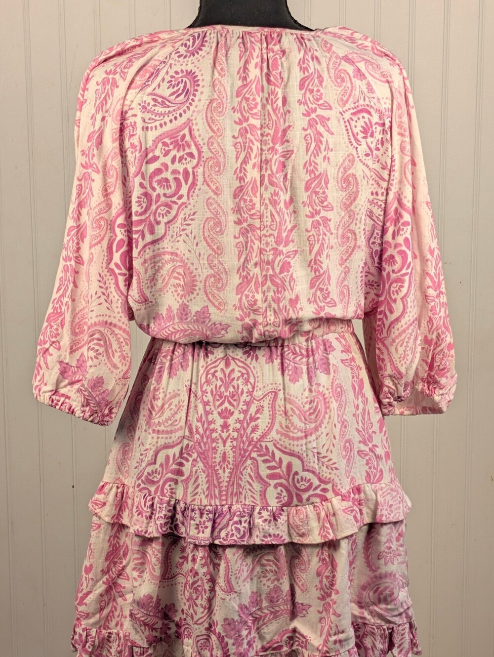 Zara Pink and White Floral Girly Patterned Dress with Tie Neck Size S - Picture 3 of 8